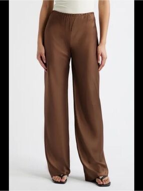 Anthropologie Wide-Leg Satin Pants in Brown